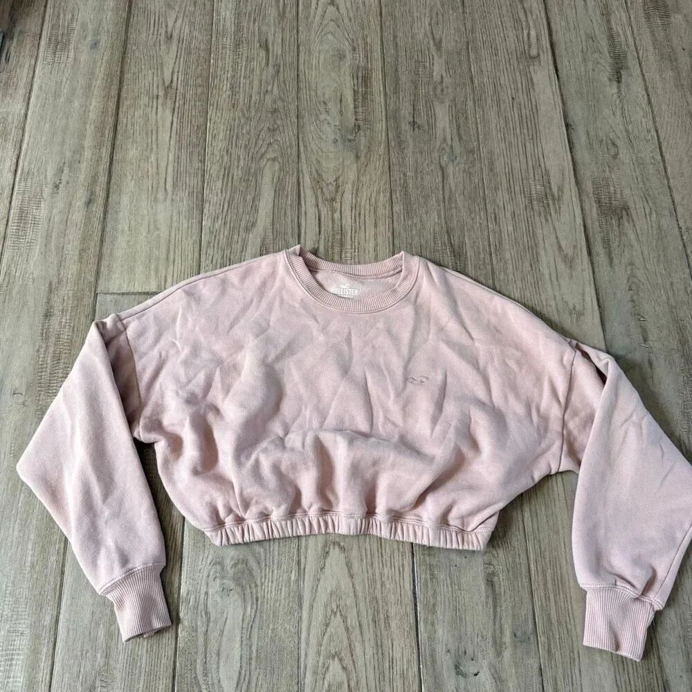 Hollister Pale Pink Cropped Crew Sweatshirt Elastic Waist Medium